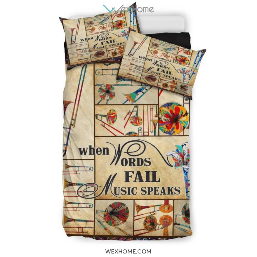 Trombone When Words Fail Music Speaks Quilt Bedding - Duvet Cover And Pillowcase Set - Unique Design Amazing Gift