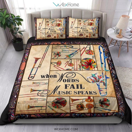 Trombone When Words Fail Music Speaks Quilt Bedding - Duvet Cover And Pillowcase Set - Unique Design Amazing Gift