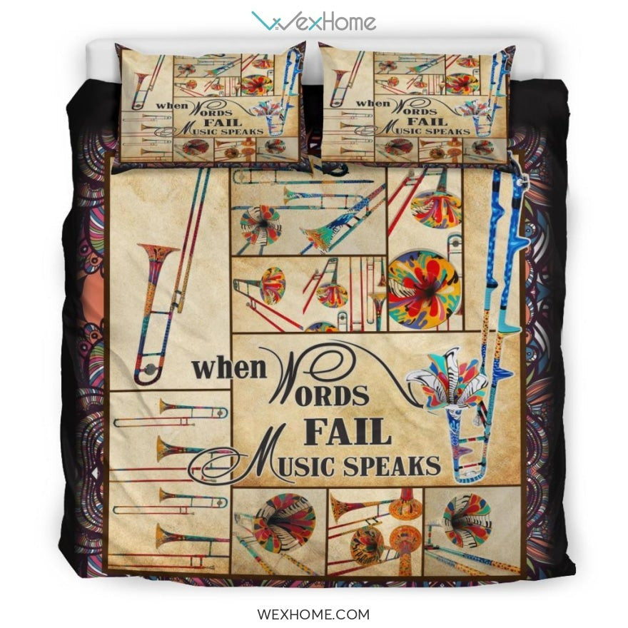 Trombone When Words Fail Music Speaks Quilt Bedding - Duvet Cover And Pillowcase Set - Unique Design Amazing Gift