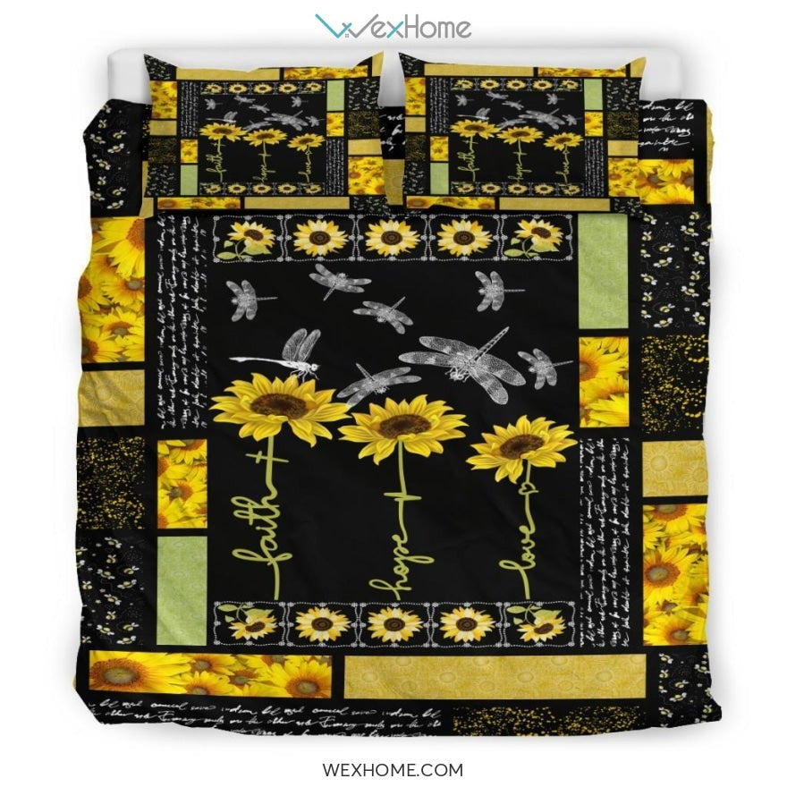 Dragonfly Sunflower Quilt Bedding - Duvet Cover And Pillowcase Set - Unique Design Amazing Gift