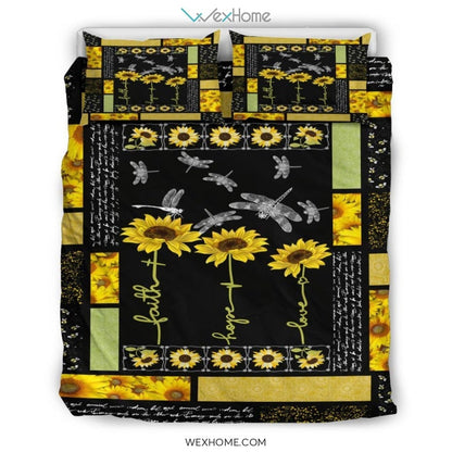 Dragonfly Sunflower Quilt Bedding - Duvet Cover And Pillowcase Set - Unique Design Amazing Gift