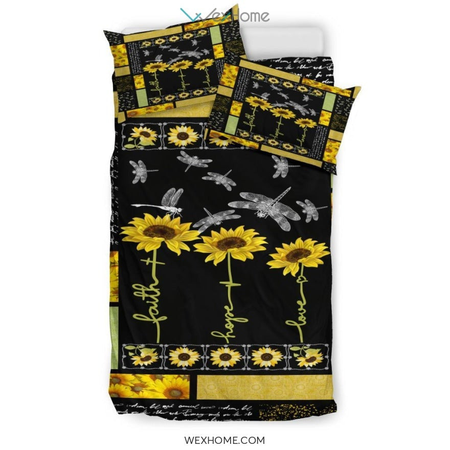 Dragonfly Sunflower Quilt Bedding - Duvet Cover And Pillowcase Set - Unique Design Amazing Gift