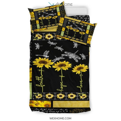 Dragonfly Sunflower Quilt Bedding - Duvet Cover And Pillowcase Set - Unique Design Amazing Gift