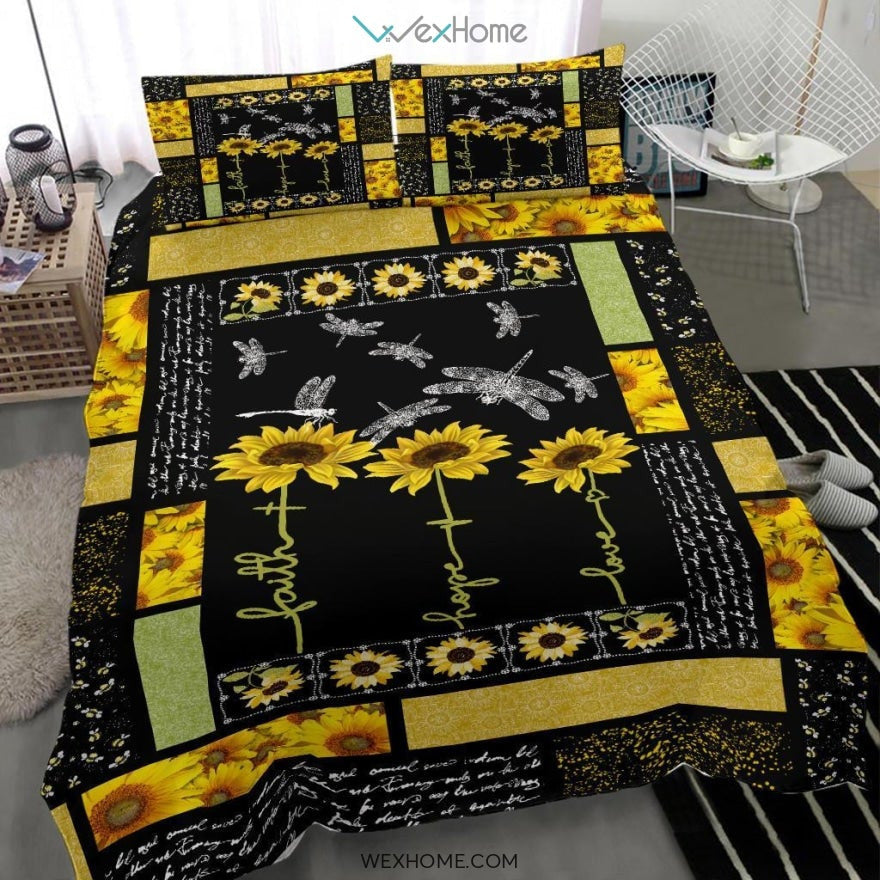 Dragonfly Sunflower Quilt Bedding - Duvet Cover And Pillowcase Set - Unique Design Amazing Gift