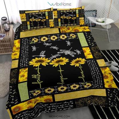 Dragonfly Sunflower Quilt Bedding - Duvet Cover And Pillowcase Set - Unique Design Amazing Gift