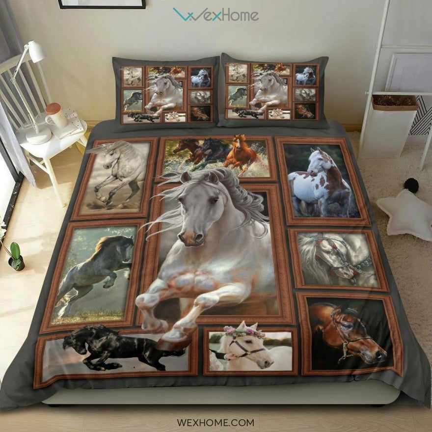 Horse 3D Quilt Bedding - Duvet Cover And Pillowcase Set - Unique Design Amazing Gift