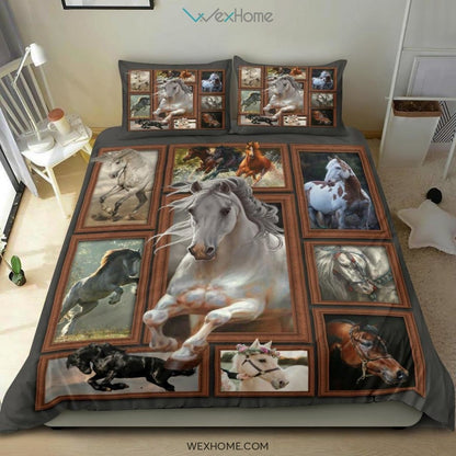 Horse 3D Quilt Bedding - Duvet Cover And Pillowcase Set - Unique Design Amazing Gift