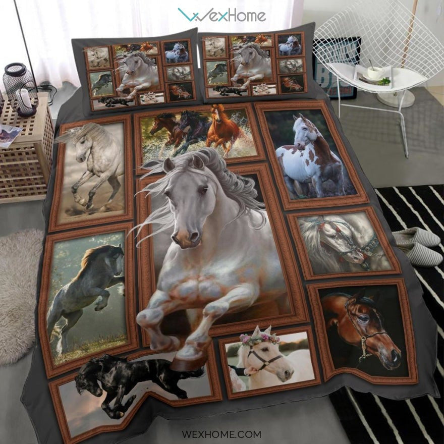 Horse 3D Quilt Bedding - Duvet Cover And Pillowcase Set - Unique Design Amazing Gift