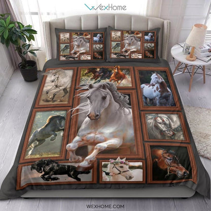 Horse 3D Quilt Bedding - Duvet Cover And Pillowcase Set - Unique Design Amazing Gift