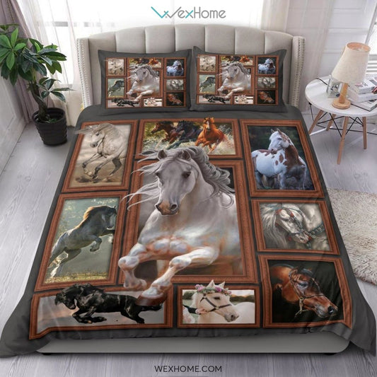 Horse 3D Quilt Bedding - Duvet Cover And Pillowcase Set - Unique Design Amazing Gift