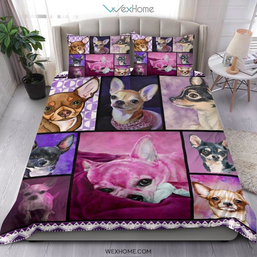 Quilt Chihuahua Bedding - Duvet Cover And Pillowcase Set - Unique Design Amazing Gift