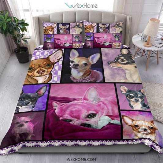 Quilt Chihuahua Bedding - Duvet Cover And Pillowcase Set - Unique Design Amazing Gift