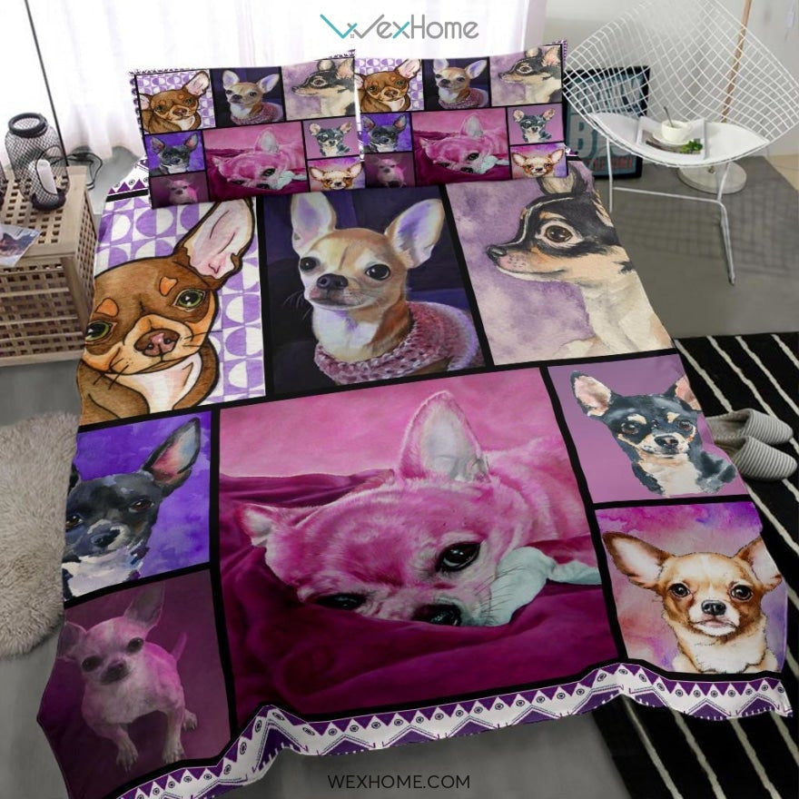 Quilt Chihuahua Bedding - Duvet Cover And Pillowcase Set - Unique Design Amazing Gift