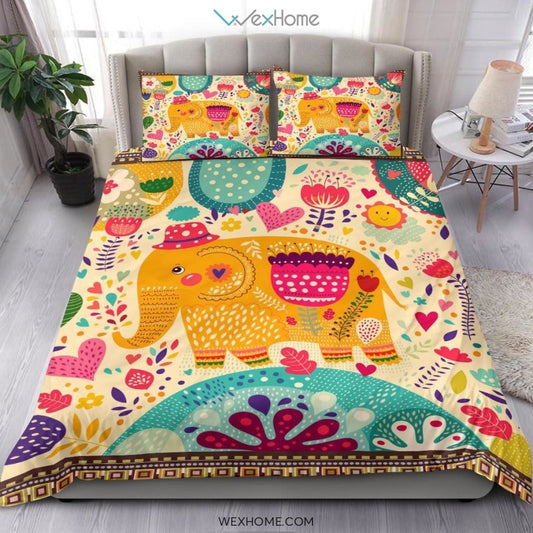 Elephant Art Bedding - Duvet Cover And Pillowcase Set - Unique Design Amazing Gift