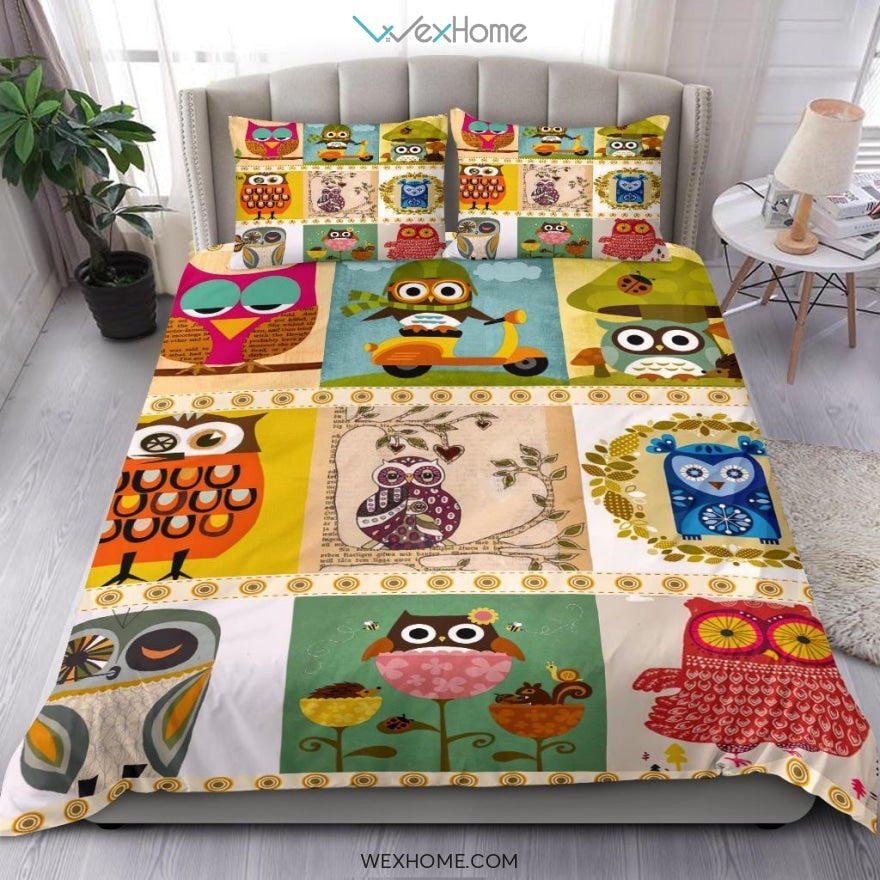 Owl Art Bedding - Duvet Cover And Pillowcase Set - Unique Design Amazing Gift