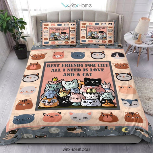 Cat Head Best Friend Bedding - Duvet Cover And Pillowcase Set - Unique Design Amazing Gift