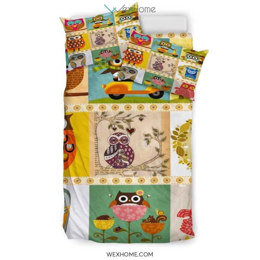 Owl Art Bedding - Duvet Cover And Pillowcase Set - Unique Design Amazing Gift