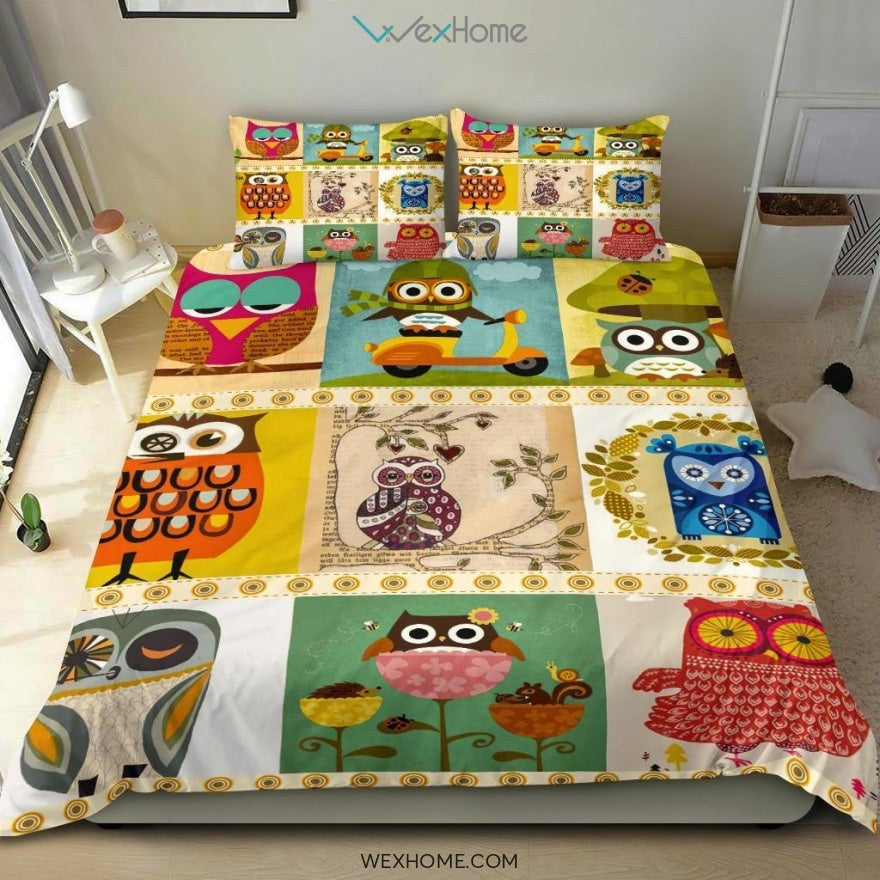 Owl Art Bedding - Duvet Cover And Pillowcase Set - Unique Design Amazing Gift