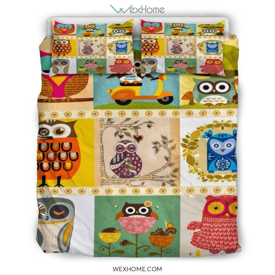 Owl Art Bedding - Duvet Cover And Pillowcase Set - Unique Design Amazing Gift