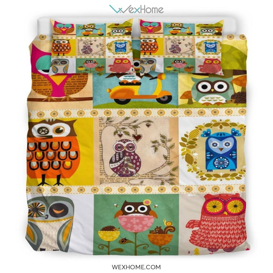 Owl Art Bedding - Duvet Cover And Pillowcase Set - Unique Design Amazing Gift