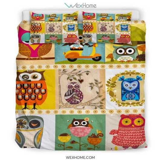 Owl Art Bedding - Duvet Cover And Pillowcase Set - Unique Design Amazing Gift