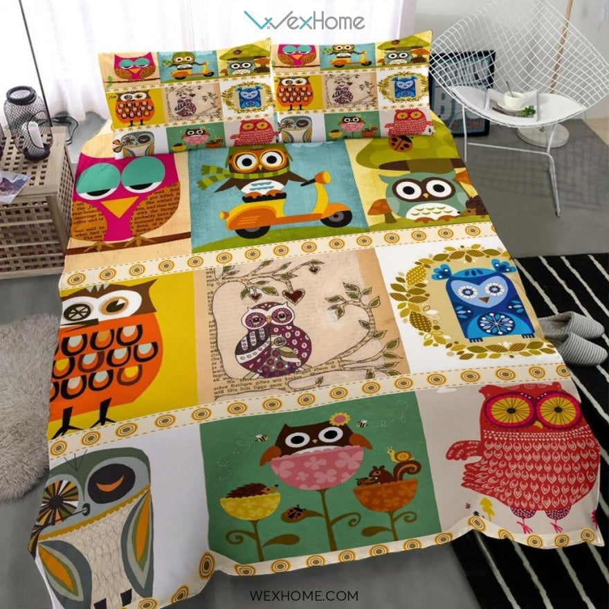 Owl Art Bedding - Duvet Cover And Pillowcase Set - Unique Design Amazing Gift