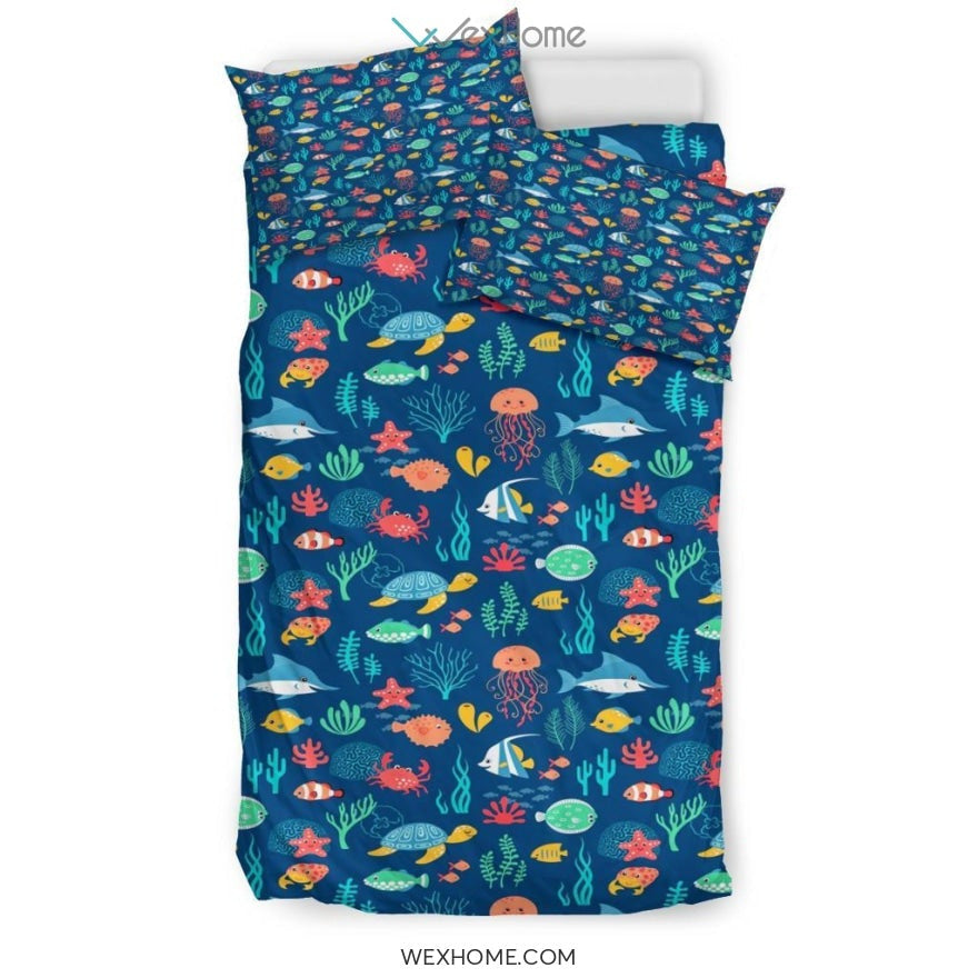 Ocean Pattern Quilt Bedding - Duvet Cover And Pillowcase Set - Unique Design Amazing Gift