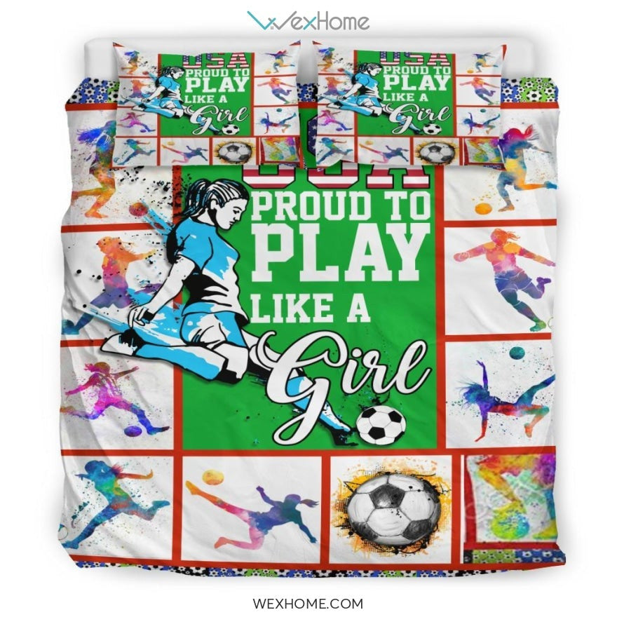 Football Soccer Women Quilt Bedding - Duvet Cover And Pillowcase Set - Unique Design Amazing Gift