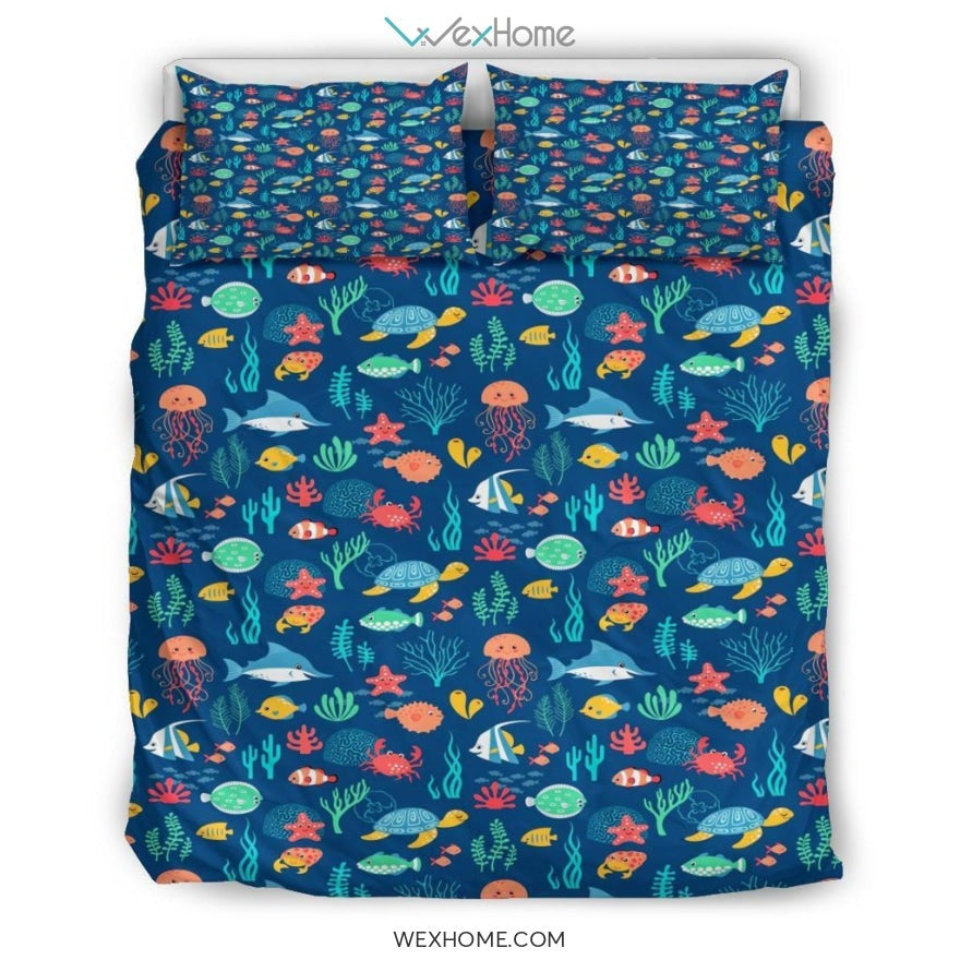 Ocean Pattern Quilt Bedding - Duvet Cover And Pillowcase Set - Unique Design Amazing Gift