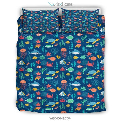 Ocean Pattern Quilt Bedding - Duvet Cover And Pillowcase Set - Unique Design Amazing Gift