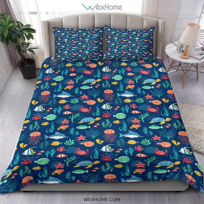 Ocean Pattern Quilt Bedding - Duvet Cover And Pillowcase Set - Unique Design Amazing Gift