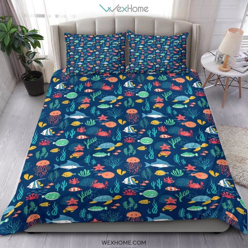 Ocean Pattern Quilt Bedding - Duvet Cover And Pillowcase Set - Unique Design Amazing Gift