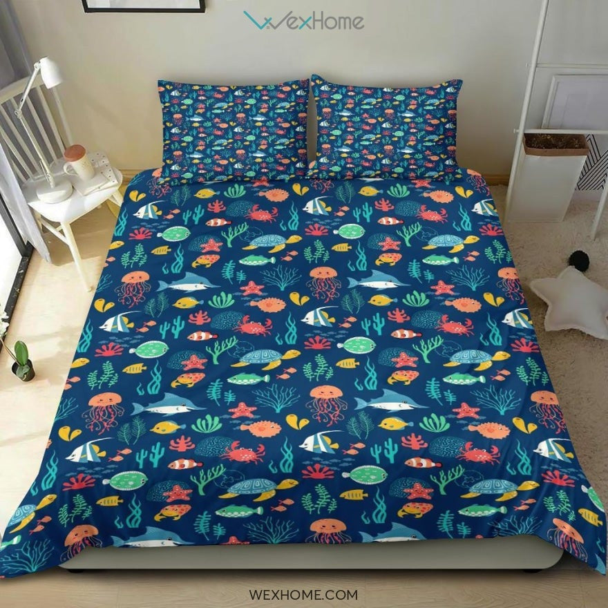 Ocean Pattern Quilt Bedding - Duvet Cover And Pillowcase Set - Unique Design Amazing Gift