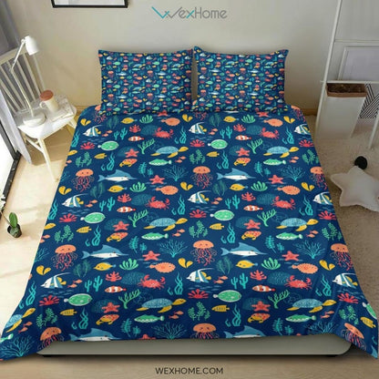 Ocean Pattern Quilt Bedding - Duvet Cover And Pillowcase Set - Unique Design Amazing Gift