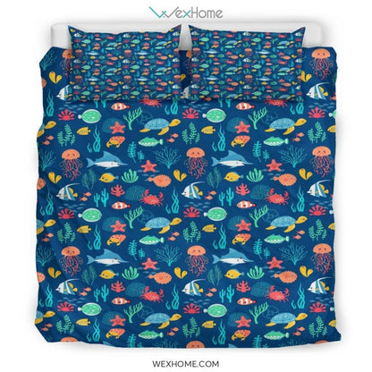 Ocean Pattern Quilt Bedding - Duvet Cover And Pillowcase Set - Unique Design Amazing Gift