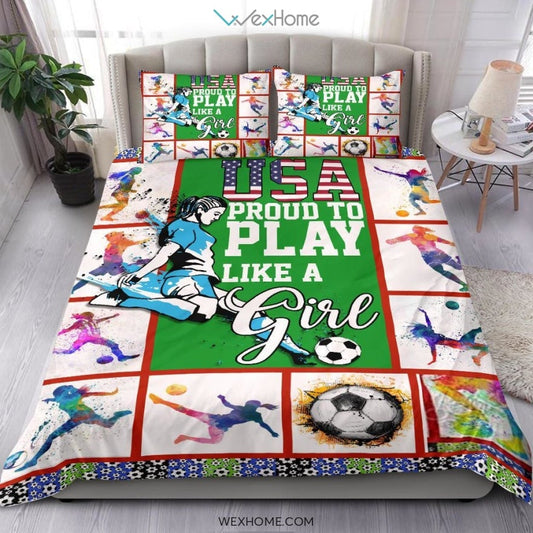 Football Soccer Women Quilt Bedding - Duvet Cover And Pillowcase Set - Unique Design Amazing Gift