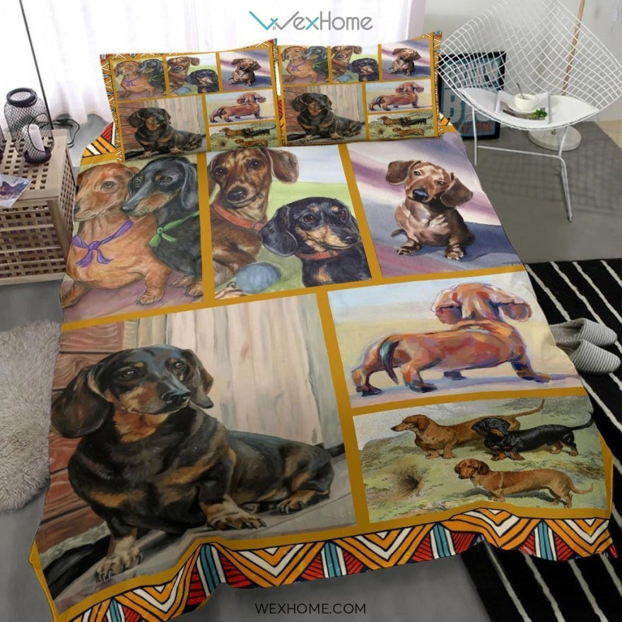 Limited Edition Quilt Dachshund Dog Bedding - Duvet Cover And Pillowcase Set - Unique Design Amazing Gift