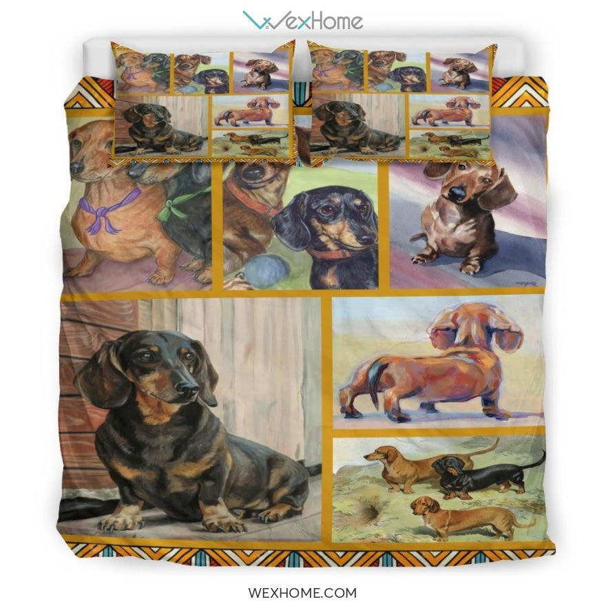 Limited Edition Quilt Dachshund Dog Bedding - Duvet Cover And Pillowcase Set - Unique Design Amazing Gift