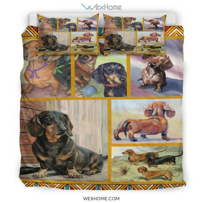 Limited Edition Quilt Dachshund Dog Bedding - Duvet Cover And Pillowcase Set - Unique Design Amazing Gift