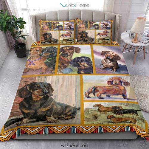 Limited Edition Quilt Dachshund Dog Bedding - Duvet Cover And Pillowcase Set - Unique Design Amazing Gift