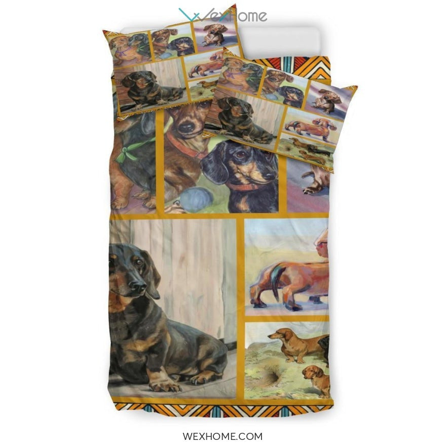 Limited Edition Quilt Dachshund Dog Bedding - Duvet Cover And Pillowcase Set - Unique Design Amazing Gift