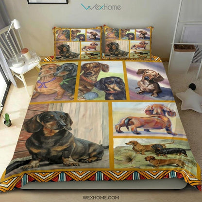 Limited Edition Quilt Dachshund Dog Bedding - Duvet Cover And Pillowcase Set - Unique Design Amazing Gift