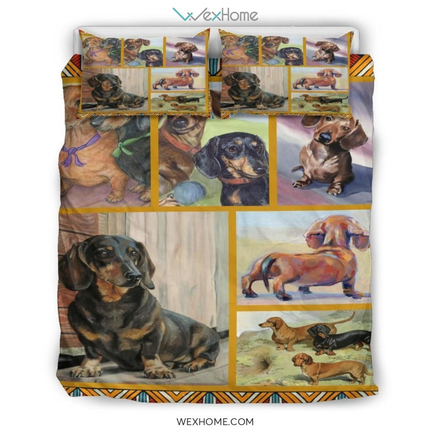 Limited Edition Quilt Dachshund Dog Bedding - Duvet Cover And Pillowcase Set - Unique Design Amazing Gift