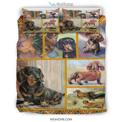 Limited Edition Quilt Dachshund Dog Bedding - Duvet Cover And Pillowcase Set - Unique Design Amazing Gift