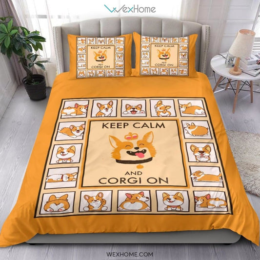 Keep Calm And Corgi On Bedding - Duvet Cover And Pillowcase Set - Unique Design Amazing Gift