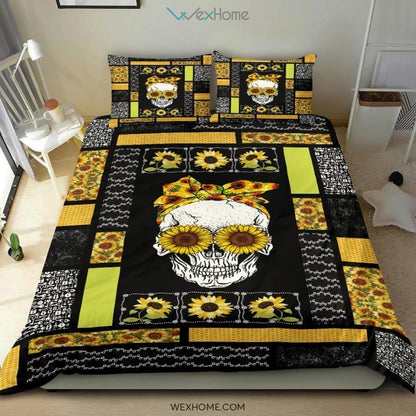 Skull Sunflower Quilt Bedding - Duvet Cover And Pillowcase Set - Unique Design Amazing Gift