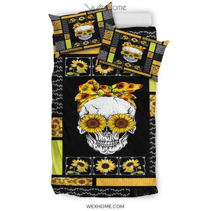 Skull Sunflower Quilt Bedding - Duvet Cover And Pillowcase Set - Unique Design Amazing Gift