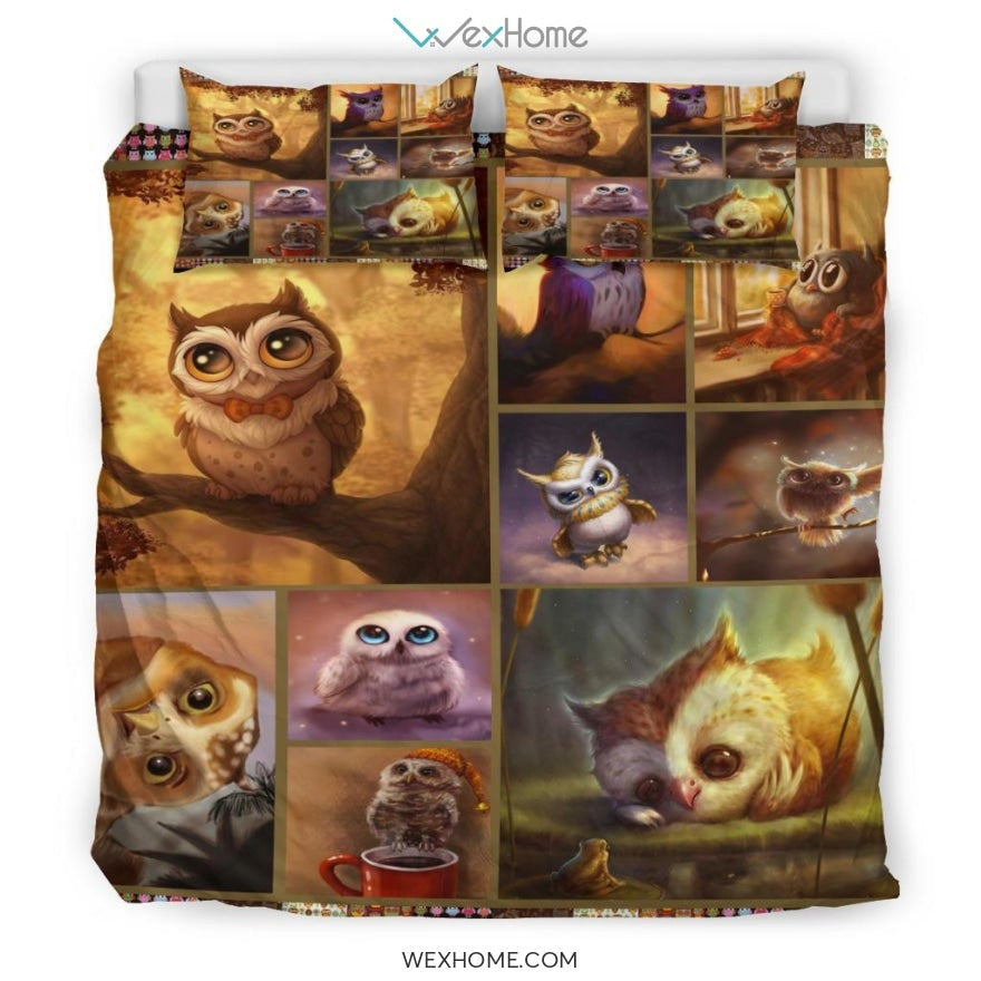 Quilt Owl Art Bedding - Duvet Cover And Pillowcase Set - Unique Design Amazing Gift