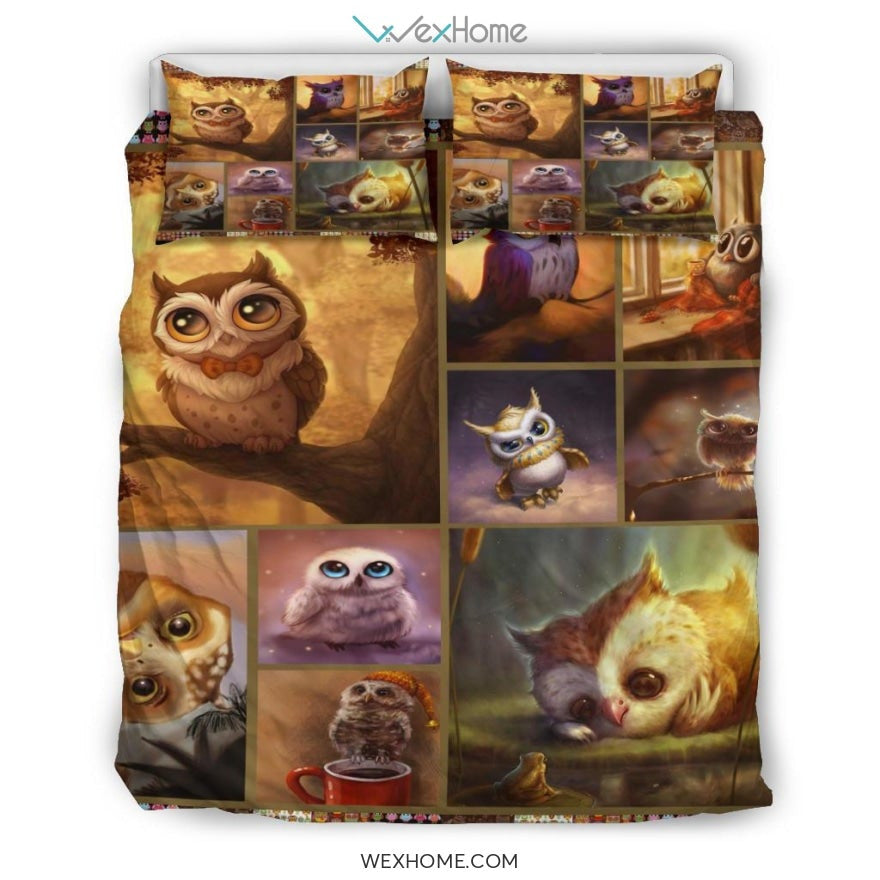 Quilt Owl Art Bedding - Duvet Cover And Pillowcase Set - Unique Design Amazing Gift