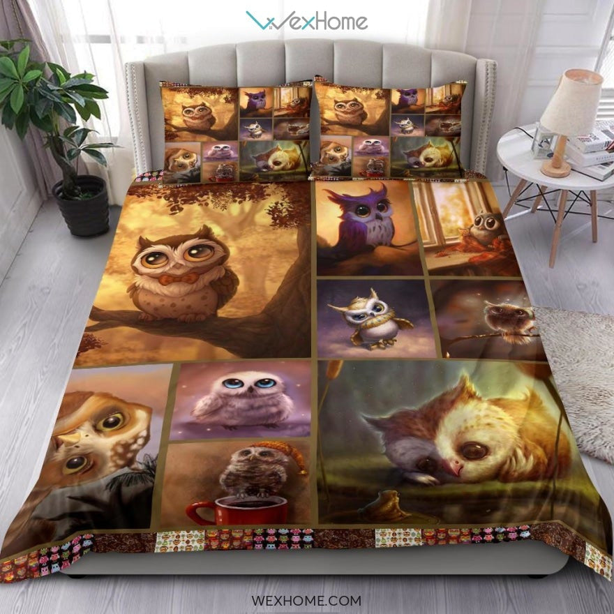 Quilt Owl Art Bedding - Duvet Cover And Pillowcase Set - Unique Design Amazing Gift